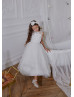 Ivory 3D Flowers Deep V Back Flower Girl Dress